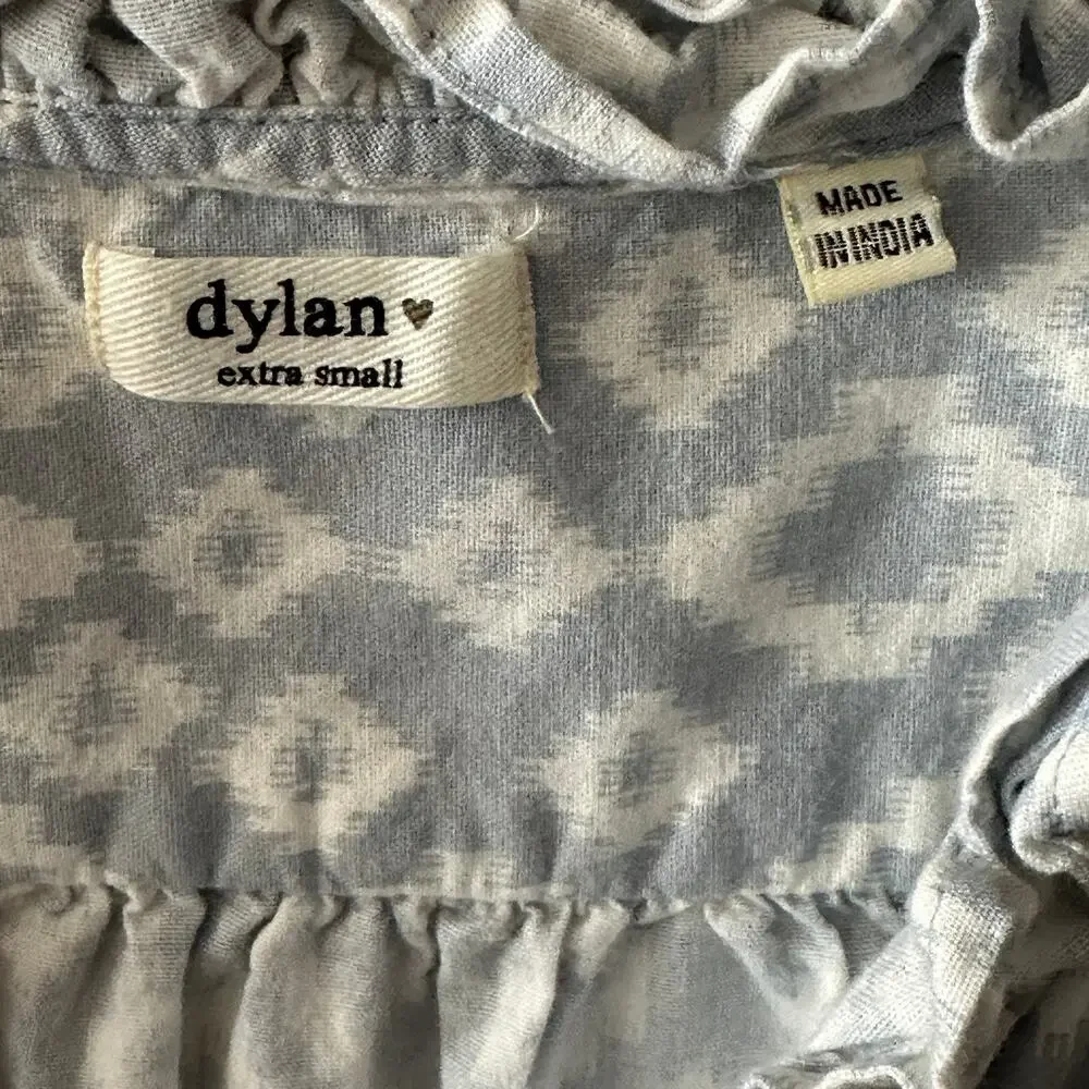 Dylan Fiesta Ruffle Top Womens XS Light Blue Western Southwest Print Button